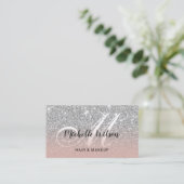 Moderner Silver Glitzer Rosa Monogram Schönheitssa Visitenkarte (Stehend Vorderseite)