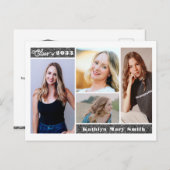 Moderner Silver Glitzer Script Chic Foto Abschluss Einladungspostkarte (Vorne/Hinten)