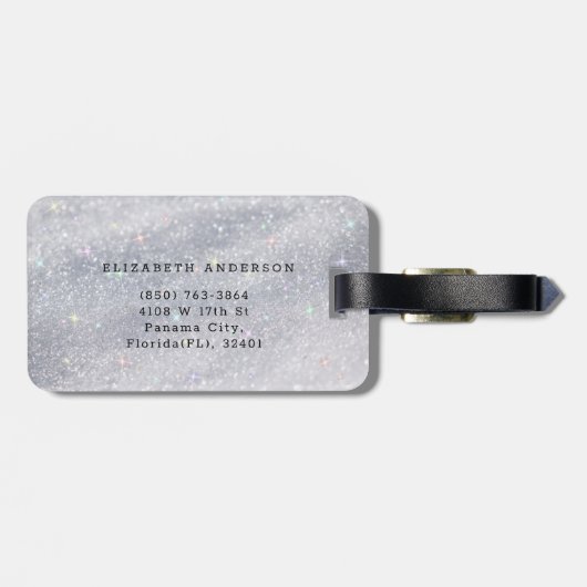 Moderner Silver Glitzer Script Name Gepäckanhänger (Rückseite horizontal)