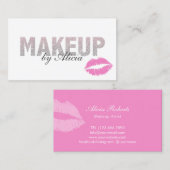 Moderner Silver Glitzer Text Rosa Lippen Makeup Kü Visitenkarte (Vorne/Hinten)