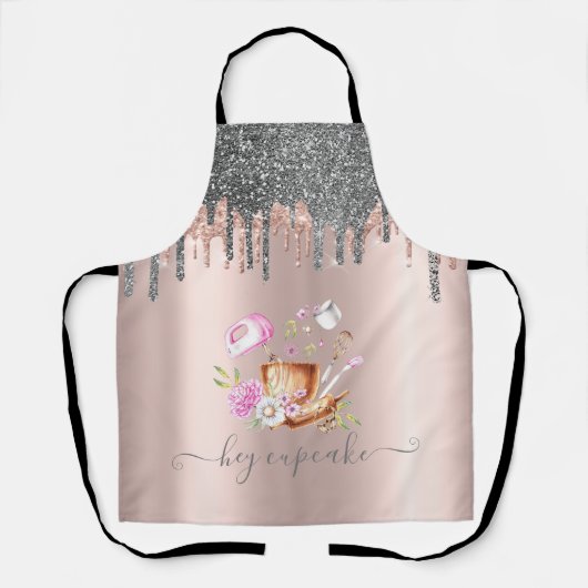 Moderner Silver Glitzer Tropfen Rose Gold Cupcake Schürze (Vorderseite)