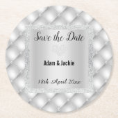 MODERNER SILVER GRAY DIAMOND-SAVE THE DATE UNTERSE RUNDER PAPPUNTERSETZER (Vorderseite)