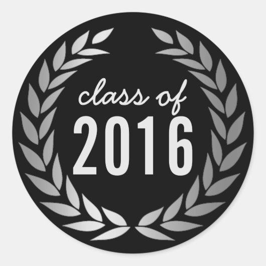 Moderner Silver Laurel Wreath Abschluss Runder Aufkleber (Vorderseite)