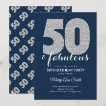 Moderner Silver Navy Glitzer 50 & Fabulous Geburts