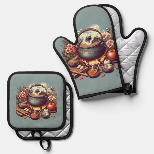 Moderner Silver Oven Mitt Ofenhandschuh & Topflappen-Set (Vorderseite/Rückseite)