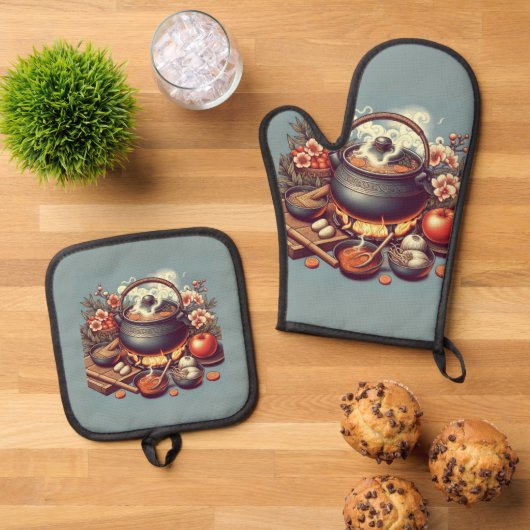 Moderner Silver Oven Mitt Ofenhandschuh & Topflappen-Set (Oben Unten)