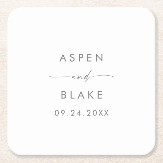Moderner Silver Script Wedding Square Paper Unters Rechteckiger Pappuntersetzer (Vorderseite)