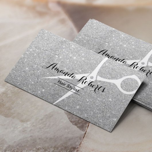Moderner Silver Sparkle Hair Stylist Visitenkarte