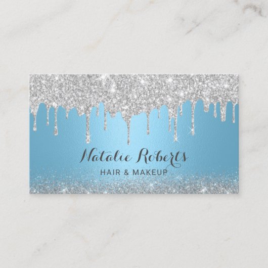 Moderner Silver Tropfens Blue Makeup Artist Friseu Visitenkarte (Vorderseite)