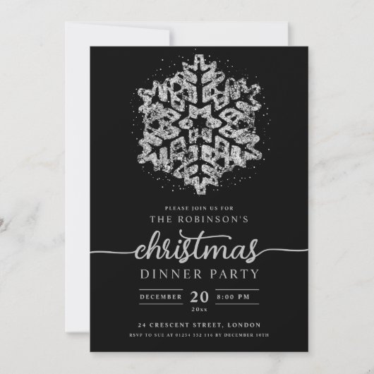Moderner Silver Winter Snowflake Weihnachten Schwa Einladung (Vorderseite)
