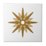 Moderner Single - Gold Star Design Keramik Fliese<br><div class="desc">Modernes,  inspiriertes Design aus der Mitte des Jahrhunderts mit Vintagem Retro-Gold-Sternexplosion-weißem Hintergrund. Einfaches,  sauberes modernes Design.</div>