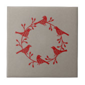 Moderner skandinavischer Vogel und Rosehip Wreath Fliese (Vorderseite)