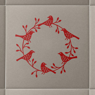 Moderner skandinavischer Vogel und Rosehip Wreath Fliese