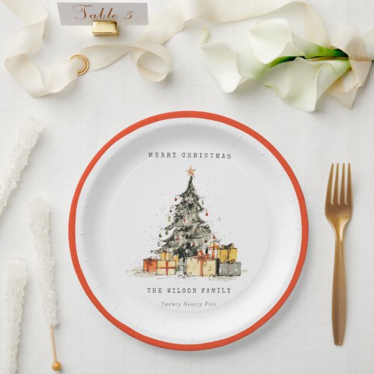 Moderner Sketchy Weihnachtsbaum gibt Foto Pappteller (Hochzeit)