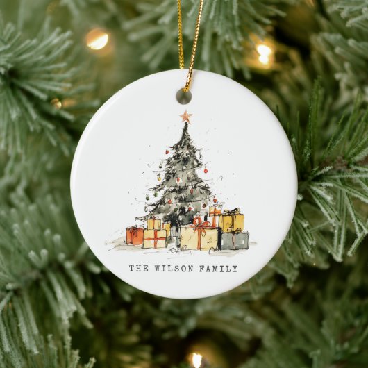 Moderner Sketchy Weihnachtsbaum Wasserfarbe Keramik Ornament (Baum)