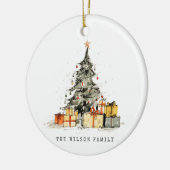 Moderner Sketchy Weihnachtsbaum Wasserfarbe Keramik Ornament (Links)