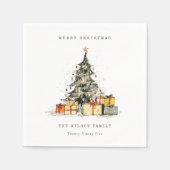 Moderner Sketchy Weihnachtsbaum Wasserfarbe Serviette (Vorderseite)