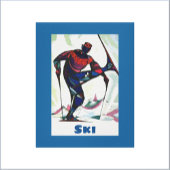 Moderner Skifahrer im farbenfrohen Pullover Leinwanddruck