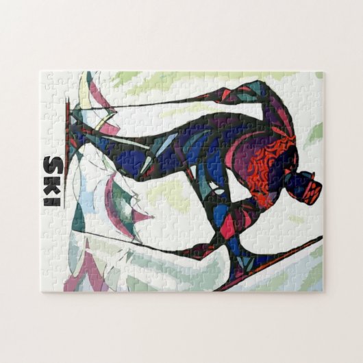 Moderner Skifahrer im farbenfrohen Pullover Puzzle (Horizontal)
