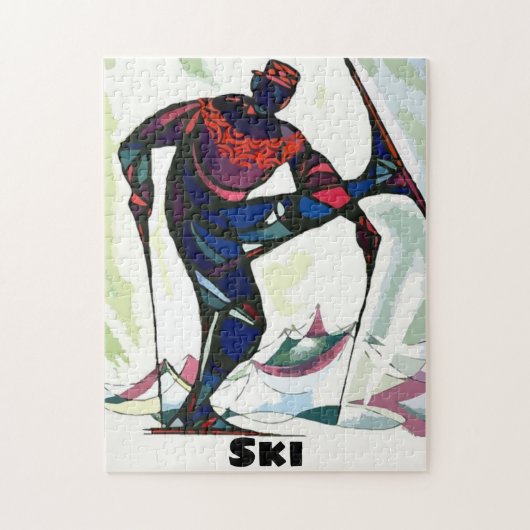Moderner Skifahrer im farbenfrohen Pullover Puzzle (Vertikal)