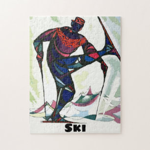 Moderner Skifahrer mit farbenfrohem Pullover Puzzle