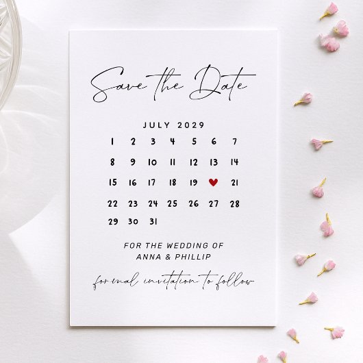 Moderner Skript-Kalender-Hochzeit - Termin vormerk Einladung