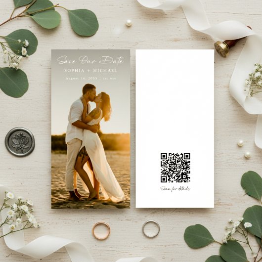 Moderner Skript-Lesezeichen-QR-Code-Foto-Save-the- Save The Date