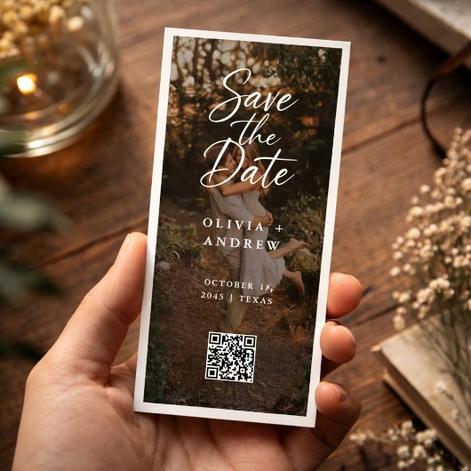 Moderner Skript-QR-Code-Foto-Lesezeichen Save-the- Save The Date
