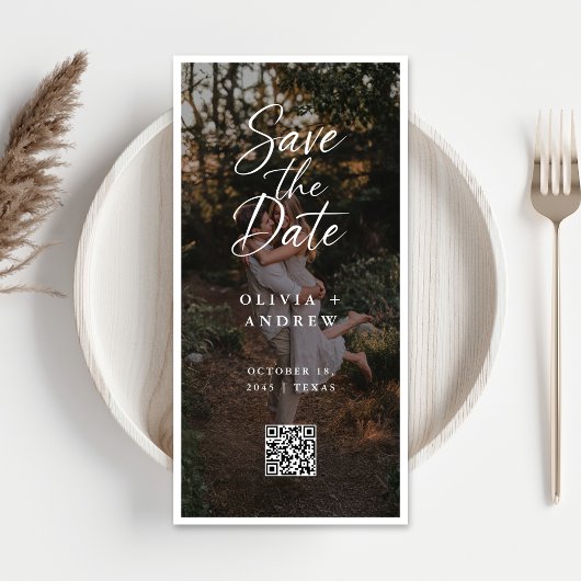Moderner Skript-QR-Code-Foto-Lesezeichen Save-the- Save The Date