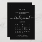 Moderner Skriptkalender Bridesmaid Schwarzer Vorsc Einladung (Vorne/Hinten)