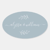 Moderner Skriptname Simple Dusty Blue Rustic Ovaler Aufkleber (Vorderseite)
