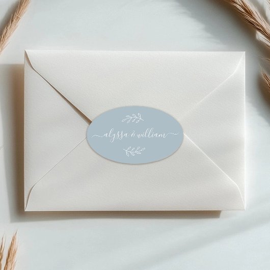 Moderner Skriptname Simple Dusty Blue Rustic Ovaler Aufkleber