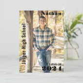 Moderner Sleek Black Gold Abschluss Foto Name Einladung (Stehend Vorderseite)