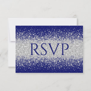 Moderner Sliver-Glitzer auf Royal Blue RSVP Karte