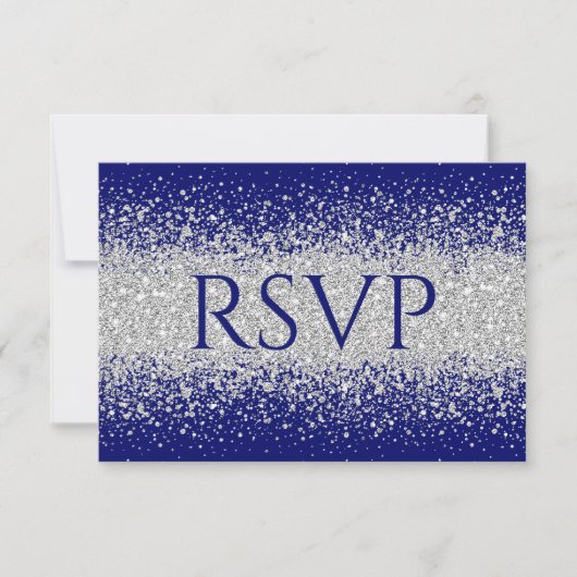 Moderner Sliver-Glitzer auf Royal Blue RSVP Karte (Vorderseite)