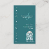 Moderner Smaragdgrün-Save the Date QR-Code- Visitenkarte (Vorderseite)