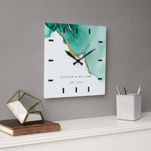 Moderner Smarald Beach-Hochzeitsszenario Quadratische Wanduhr