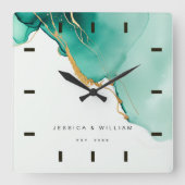 Moderner Smarald Beach-Hochzeitsszenario Quadratische Wanduhr (Vorderseite)