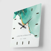 Moderner Smarald Beach-Hochzeitsszenario Quadratische Wanduhr (Winkel)