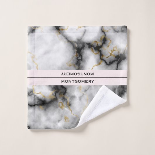 Moderner Smoky-Graumarmor mit Goldband Badhandtuch Set (Waschlappen)