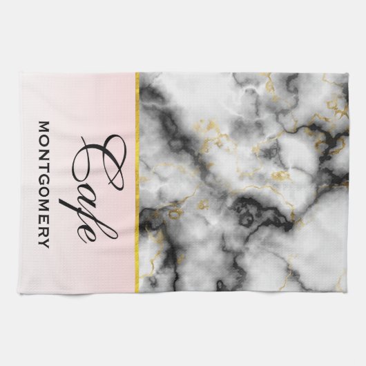 Moderner Smoky-Graumarmor mit Goldband Geschirrtuch (Horizontal)