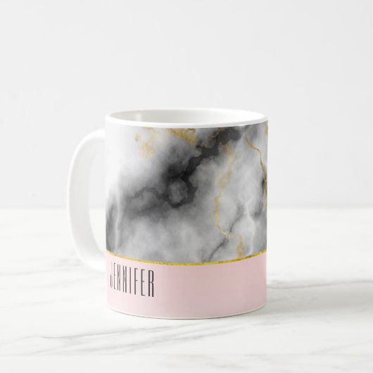 Moderner Smoky-Graumarmor mit Goldband Kaffeetasse (Vorderseite Links)