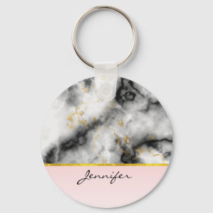 Moderner Smoky-Graumarmor mit Goldband Schlüsselanhänger