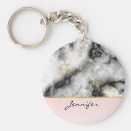 Moderner Smoky-Graumarmor mit Goldband Schlüsselanhänger