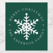 Moderner Snowflake Grüner Urlaub Weinetikett (Einzelnes Label)