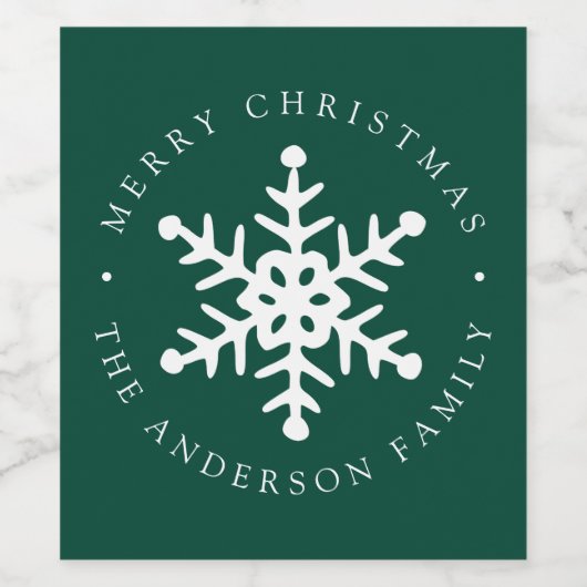 Moderner Snowflake Grüner Urlaub Weinetikett (Einzelnes Label)