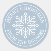 Moderner Snowflake Name staubig blau Frohe Weihnac Runder Aufkleber (Vorderseite)