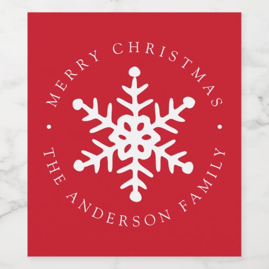 Moderner Snowflake Roter Urlaub Weinetikett (Einzelnes Label)