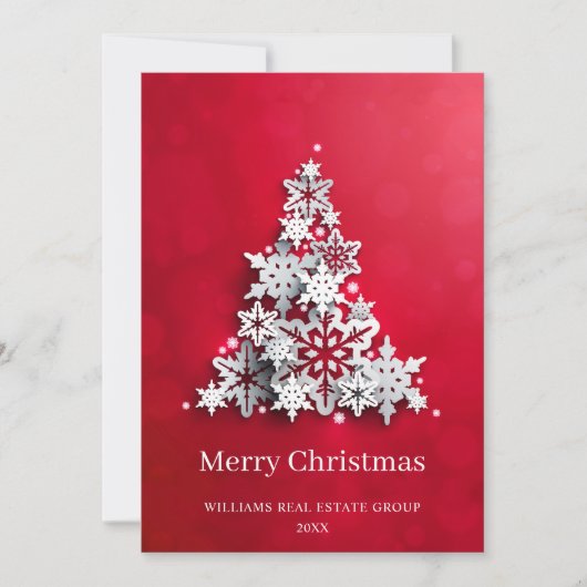 Moderner Snowflake Weihnachtsbaum Firmengrüßen Feiertagskarte (Vorderseite)