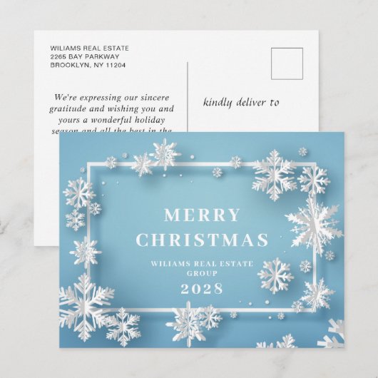 Moderner Snowflake Weihnachtsbaum Firmengrüßen Postkarte (Vorne/Hinten)
